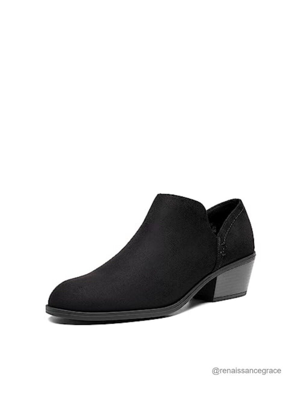 Women Chunky Heel Ankle Boots Faux Suede Pointed Toe Booties